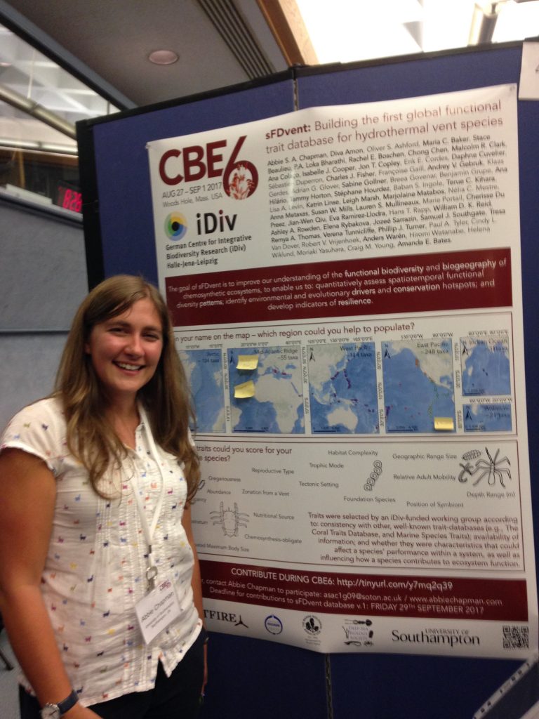 Poster session - presenting on behalf of the ‘sFDvent’ working group as co-PI (with Dr Amanda Bates) of the working group building the first global trait database for vent fauna (photo credit: Ana Colaço).