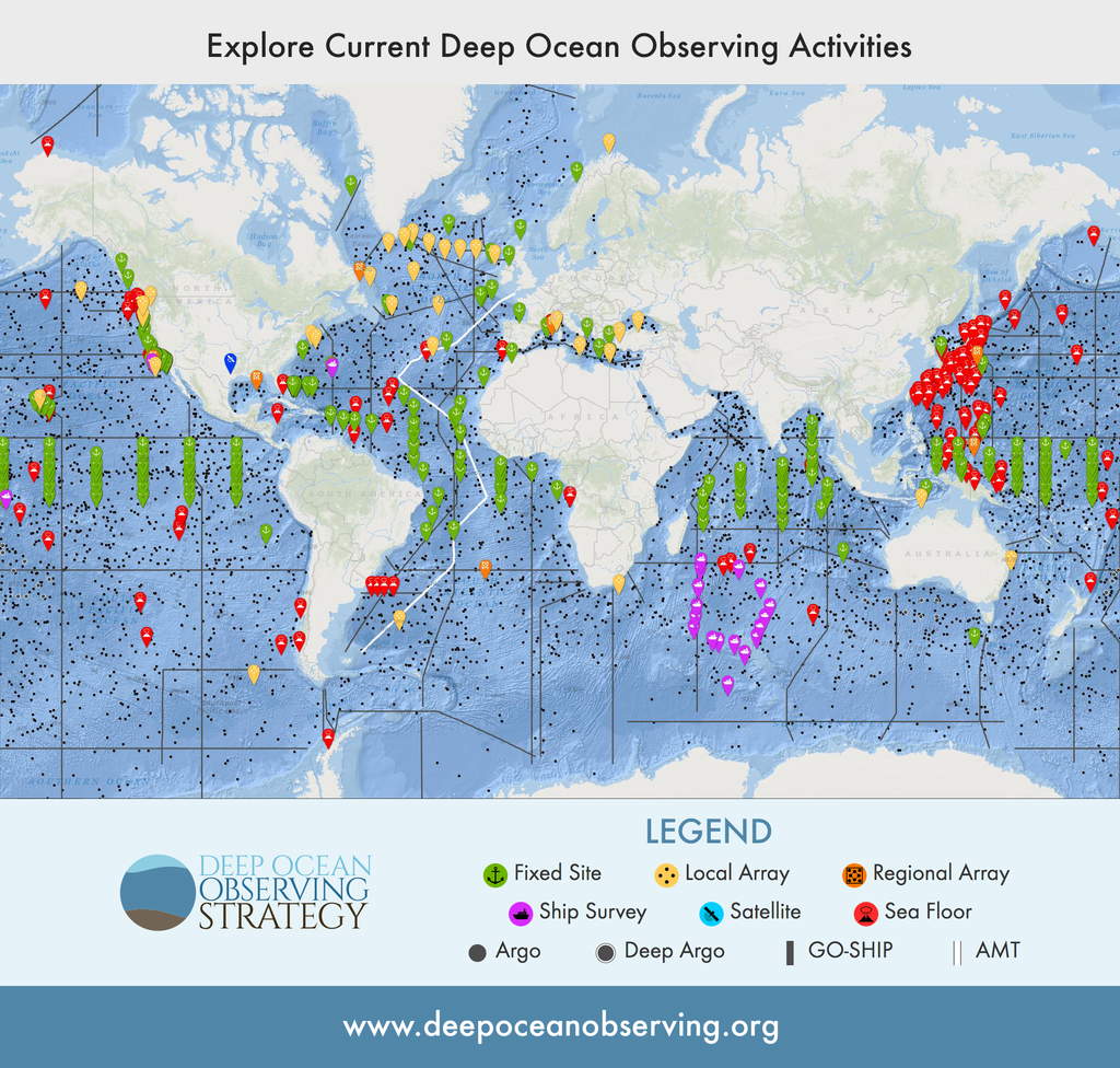 Figure 1. Snapshot of current interactive online map with observation efforts being conducted across the globe and at different depths.