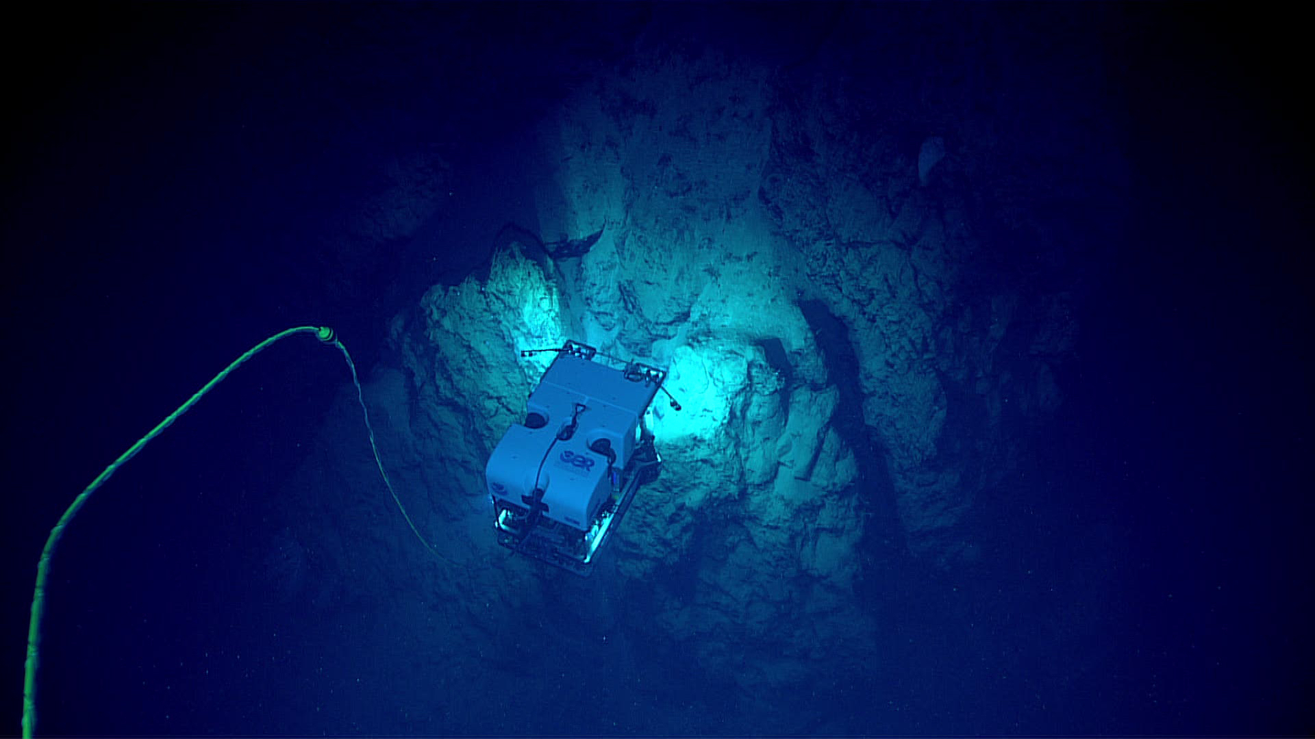 Figure 1. ROV Deep Discoverer exploring a narrow ridge at depths between 2,610-2,789 m off the south shore of Puerto Rico.