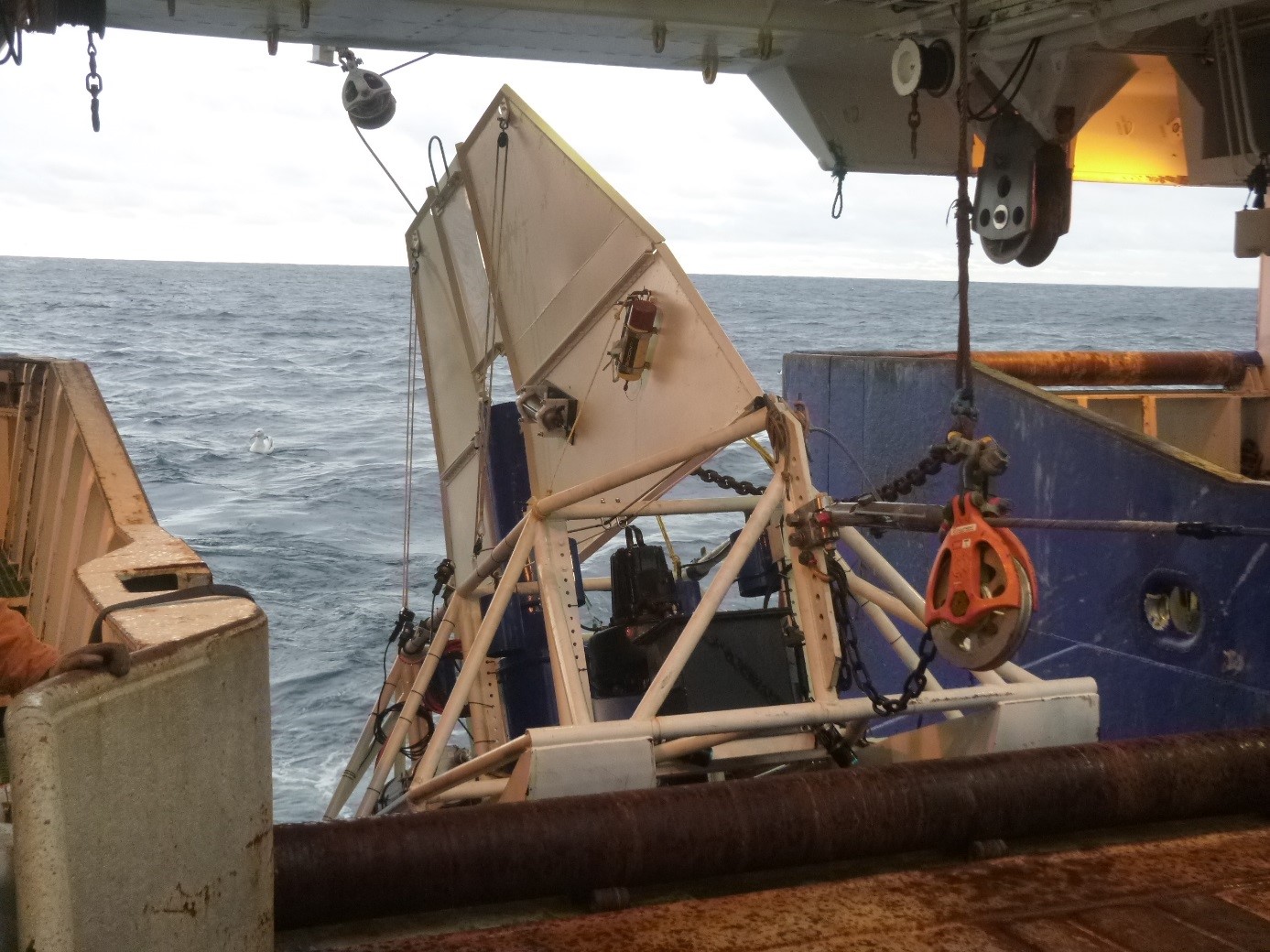 Figure 1. The Benthic Disturber being deployed down the stern ramp of NIWAs research vessel.